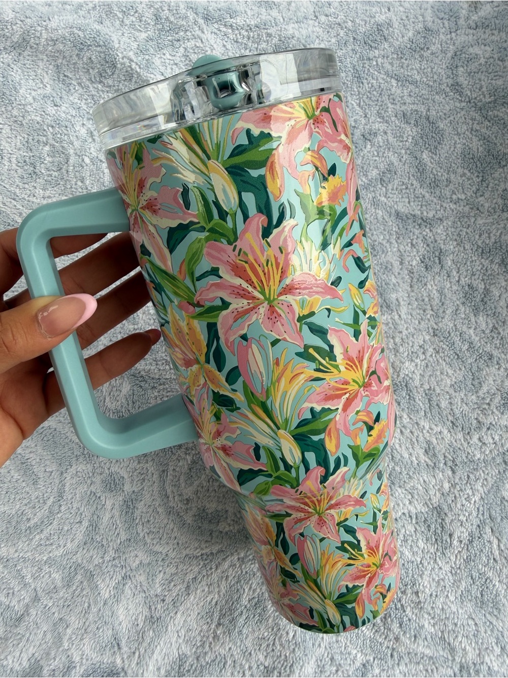The Spring Shop Pink & Teal Floral Insulated Travel Tumbler